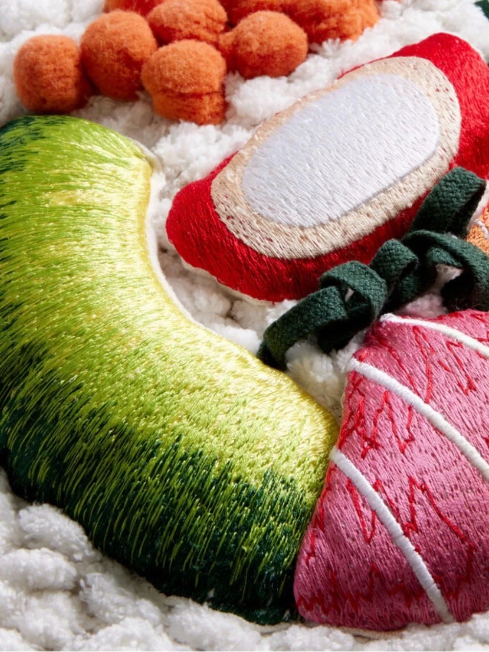 Round Embroidered Maki Sushi Shaped Throw Pillow